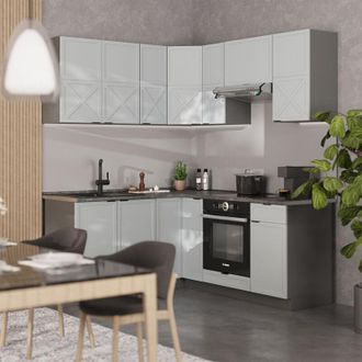 Vicco Cocina Esquinera Fame-line, Azul Claro/gris Antracita, 160 X 190 Cm, Et M&aacute;rmol, Vicco