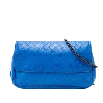 Bottega Veneta Pre-owned Embossed Leather Crossbody Bag - Dames - Pre-owned - Blauw - Maat: ONE Size Leer