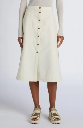 Moncler Snap Front Twill A-Line Skirt in White at Nordstrom, Size 8 Us