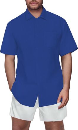 Generic Shirts for Men Short Sleeve Textured Polo Shirt Business Blosues T-Shirt with Pocket Summer Casual Button Down Tops Camisa De Hombre Manga Corta(Blue,