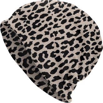 Generic Winter Hats Leopard2 Beanie Caps Elastic Slouch Knit Hat for Unisex Men Camping