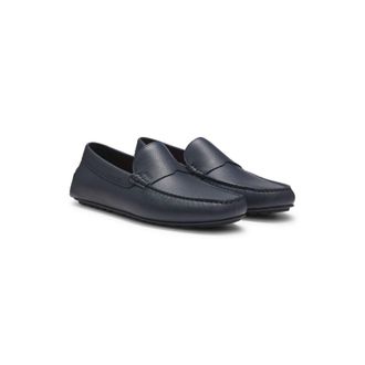 BOSS Tumbled-leather loafers with driver sole