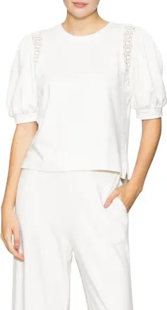 Melloday Lace Inset Puff Sleeve Top in Bone at Nordstrom, Size X-Small