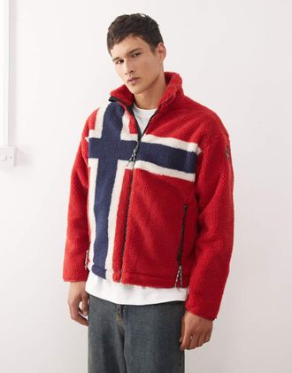 Napapijri Fiemme - Pile rosso multicolore con bandiera