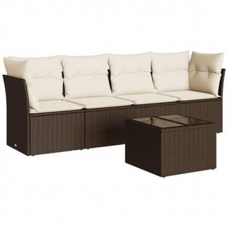 vidaXL Set Comedor De Jard&iacute;n 5 Piezas Y Cojines Rat&aacute;n Sint&eacute;tico Marr&oacute;n Vidaxl