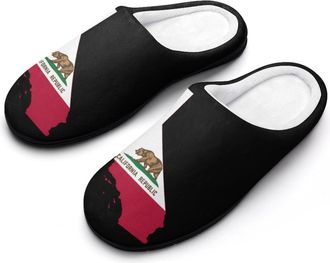Generic Flag Map of California Mens House Slippers Memory Foam Washable Cotton Slip on Home Shoes