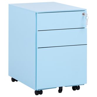 Beliani Beliani - Armario De Metal Azul Claro 3 Cajones Ruedas Cerradura Industrial Oficina Cami