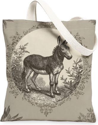 Generic Vintage Animal Canvas Tote Bags, Artistic Donkey Design Reusable Bags, Lightweight Washable Eco-Friendly Canvas for Travel, Beige, 13x15 Inch