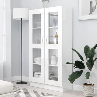 vidaXL Vitrina De Madera Ingenier&iacute;a Blanco Brillo 82,5x30,5x150 Cm Vidaxl