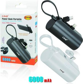 Trade Shop Trade Shop - Powerbank Batteria Portatile 6000mah 2 Uscite Lightning 8pin + Cavo Type-c Tt8300