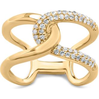House of Brilliance 18K Yellow Gold Plated Sterling Silver 1/4 Ctw Diamond Open Crossover Band Ring in Yellow Gold Over Silver at Nordstrom, Size 5