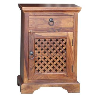 Jaipur Furniture Ganga Latic Jali Bedside with Right Side Door - Sheesham Wood - L31 x W45 x H65 cm - Honey Dark Finish in Brown