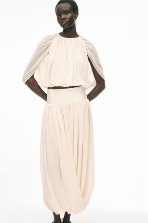 H&M Draped chiffon skirt in Light Beige at Nordstrom, Size 8
