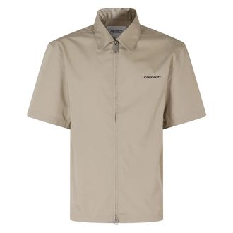 Carhartt Work in Progress Postal Zip Shirt - Heren - Korte mouwen Overhemden - Bruin - S - Katoen - Overhemden