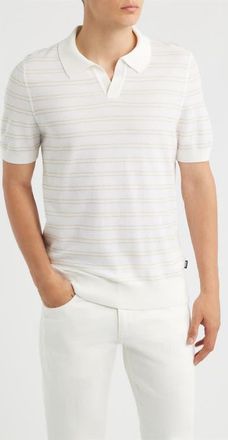 BOSS H-Narciso Stripe Johnny Collar Polo in White at Nordstrom, Size Xx-Large