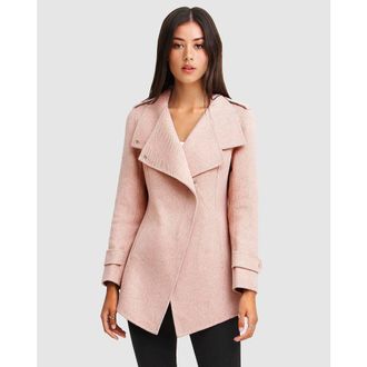 Belle & Bloom Bad Girl Wool Blend Moto Coat in Blush at Nordstrom, Size X-Large Au