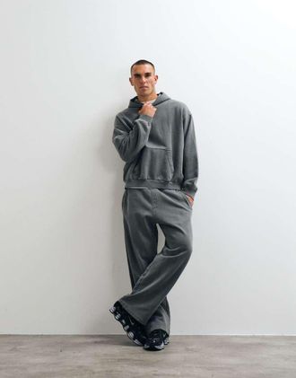 Weekday joggers a gamba ampia in jersey pesante in coordinato grigio slavato