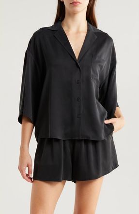 Lunya Washable Silk Button-Up Short Pajamas in Immersed Black at Nordstrom, Size X-Large