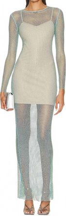 Self Portrait Mint Hotfix Fishnet Keyhole Maxi Dress In Green