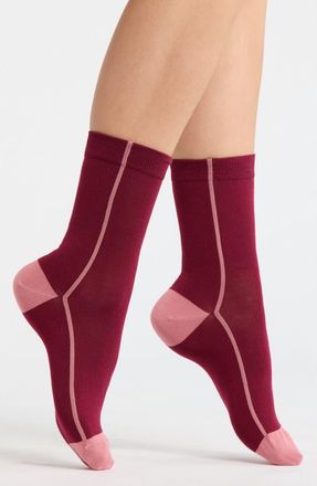 Nordstrom Everyday Flat Knit Crew Socks in Burgundy- Pink at Nordstrom, Size 9