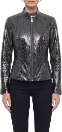 Gorski Genuine Metis Suede Pythn Printed Zip Jacket in Anthracite at Nordstrom, Size X-Small