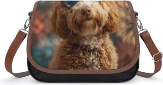 Generic Doodle Dog 4th of July U.S. Womens Crossbody Bag Fashion Shoulder Handbags Message Tote Bag with Adjustable Strap