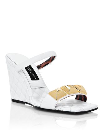 Philipp Plein Leather Sandals Wedge Matelass&eacute; Studs