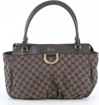Gucci Brown Leather Canvas Handbag Shoulder Bag Tote Bag (Pre-Owned)