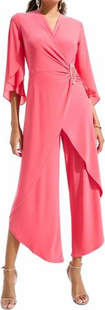 Joseph Ribkoff Chiffon Sleeves Tulip Wide Leg Jumpsuit In Paradise Coral
