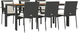 vidaXL Set De Comedor De Jard&iacute;n 7 Pzas Y Cojines Rat&aacute;n Sint&eacute;tico Negro Vidaxl