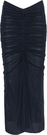 MUGLER Ink Blue Ruched Mesh Midi Skirt