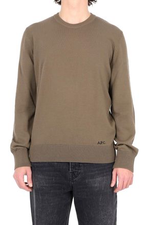 A.P.C. Brown Cotton Crew Neck Sweater with Ribbed Details