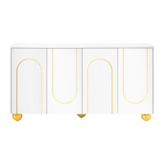 Urban Meuble Aparador blanco motivo de arcos 4 puertas y patas doradas 140x40x74cm