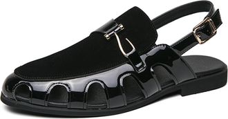 Generic Mens Leather Flat Sandals Close Toe Roman Sandals Shoes Comfortable Dress Buckle Summer Shoes (Black,7.5)