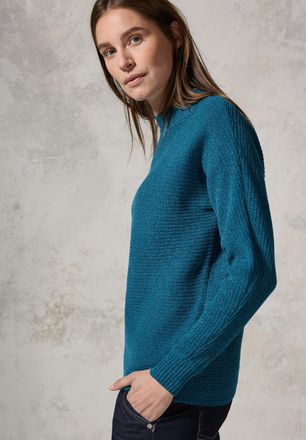 Cecil Stehkragenpullover CECIL, Damen, Gr. XL (44), blau (celestial aqua blau), Strick, Obermaterial: 68% Polyester, 32% Baumwolle, meliert, regular fit h&uuml;f