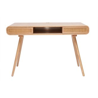 Miliboo Escritorio Vintage Con Almacenaje De Madera Clara Y Ca&ntilde;a 120 Cm Olympe