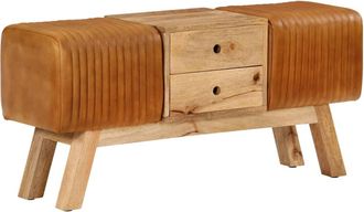 vidaXL Vidaxl - Banco Bok Madera De Mango Piel De Cabra Aut&eacute;ntica Marr&oacute;n 107 Cm