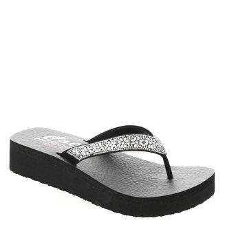 Skechers Womens Cali Vinyasa Wild Daisies, Black Mitobuck/Gem Stone Trim, 6 UK