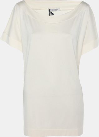 Marina Rinaldi Cream Jersey Cap Sleeves Scoop Neck Top