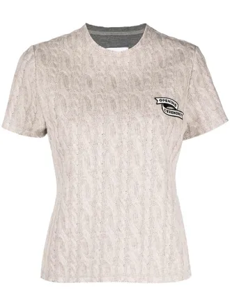 Opening Ceremony embroidered logo cable-knit top - women - Acrylic/Cotton/Polyester - M - Neutrals