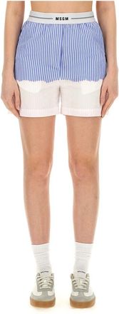 Msgm Poplin Shorts with Logo Band - Dames - Korte Broeken - Blauw - XS - Katoen - Korte Broeken