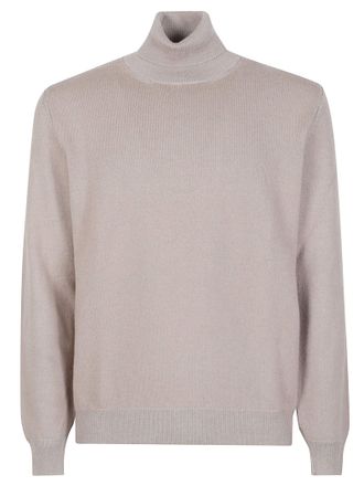 Lardini Finely Knit Ribbed Virgin Wool-Cashmere Turtleneck