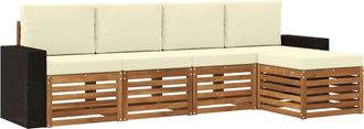vidaXL Conjunto De Sof&aacute;s De Exterior 5 Uds. Natural Y Crema Vidaxl