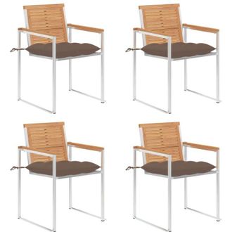 vidaXL Vidaxl - Sillas De Jard&iacute;n 4 Unidades Con Cojines Madera Maciza Teca