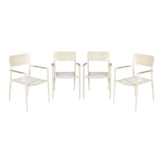 Sweeek Sill&oacute;n de jard&iacute;n de aluminio y textileno, set de 4, beige