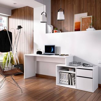 Dmora Escritorio Gardena, Escritorio Multiposiciones Para Oficina O Dormitorio, Mesa De Estudio Esquina Multiusos, 139x92h75 Cm, Blanco - Dmora