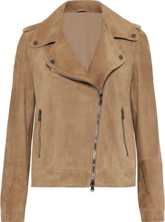 Brunello Cucinelli Suede biker jacket in Hazelnut at Nordstrom, Size 44 It