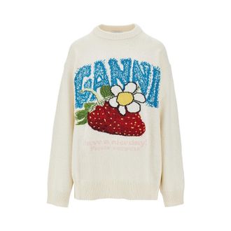 Ganni Strawberry wool-blend sweater Woman XS