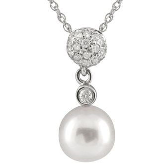Splendid Pearls 14k White Gold Dangling Diamond Akoya Pendant