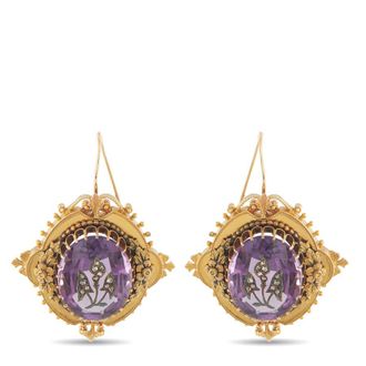 Luxury Bazaar Pre-Owned LB Exclusive Antique 14K Yellow Gold Amethyst Earrings MF19 022326